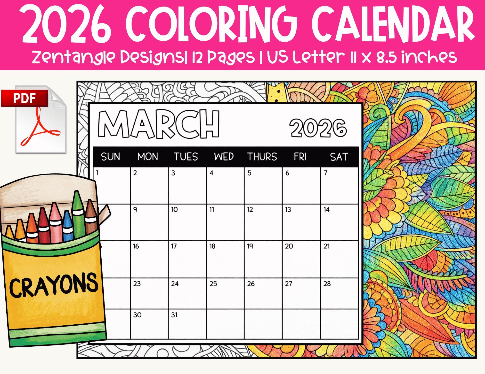 Printable Calendar 2026 for Kids Calendar 2026 Calendar Cute Calendar ...