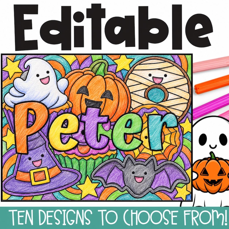 Editable Halloween Name Coloring Pages | 10 Personalized Name Art ...