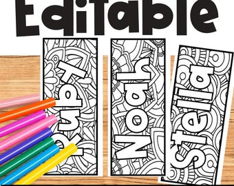 Bewerkbare naam bladwijzers | 60 doodle kleurplaten bladwijzers | Eindejaar en eerste dag