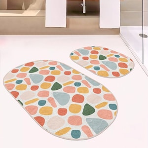 Manunclaims Bathroom Rug Oval Bath Carpet for Bathroom Non Slip Ultra Soft Absorbant Bath Mat Polyester Thick Oval Bathroom Rug, Size: 60, Beige