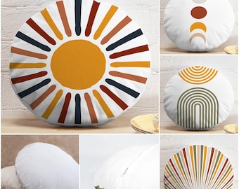 Abstract Round Velvet Pillow Cover, Boho Mid Century Modern Decor