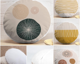Abstract Round Pillow Cover, Boho Geometric Cushion, Mid Century Chair Pad, Velvet Fabric