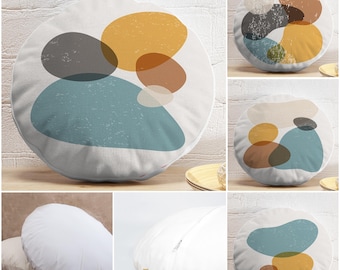 Modern Boho Round Velvet Pillow, Abstract Pastel Design