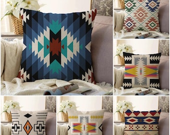 Turkish Kilim Pillow Cover, Boho Aztec Cushion Case, Tribal Geometric Throw Pillow, Southwestern Decor, Rustic Ethnic Pillowcase, Gift Idea