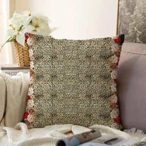 Leopard Print Floral Pillow Cover, Vintage Velvet Cushion Case, Boho Bedding Pillow, Maximalist Sofa Decor, Rose Accent Throw Pillow