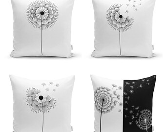 Black & White Dandelion Pillow Cover: Floral Velvet Cushion Case
