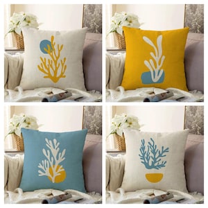 Kissenbezug Abstrakt Korallenriff, Algen Outdoor Kissen, Blau Gelb Kissen, Algen Art Decor, Strandhaus Dekokissen, Ozean Thema