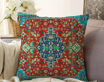 Traditional Turkish Kilim style pillow cover, southwestern cushion, authentic boho pillow case, ethnic rug design pillow, farmhouse decor