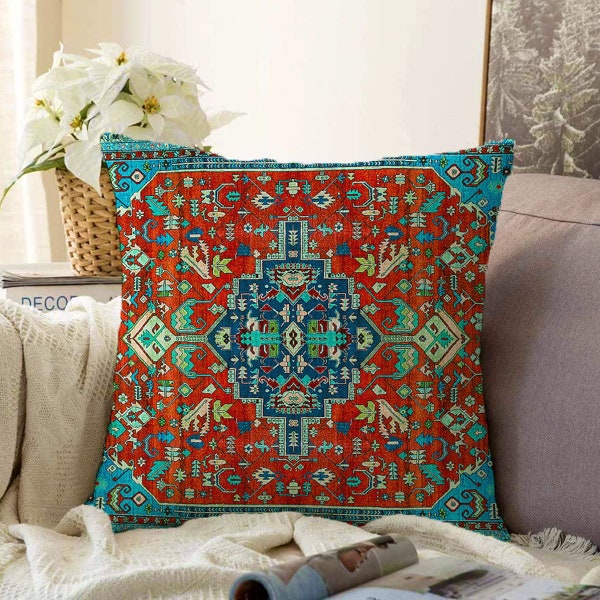 Traditional Turkish Kilim style pillow cover, southwestern cushion, authentic boho pillow case, ethnic rug design pillow, farmhouse decor