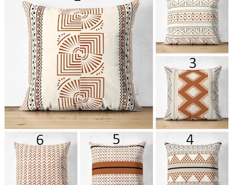 Terracotta Boho Geometric Pillow Cover, Tribal Velvet Cushion Case, Southwestern Desert Modern Rustic Square Accent