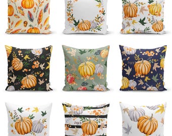 Rustic Pumpkin Pillow Cover, Fall Farmhouse Sofa Cushion