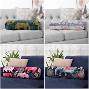 Ethnic Elephant Bolster Pillow, Meditation Bolster Cushion, Yoga Cylinder Pillow, Daybed Pillow, French Cushion, Neck Support Pillow Cover