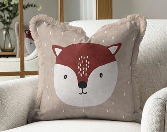Fox Pillow Cover, Woodland Nursery Cushion, Cute Animal Decor