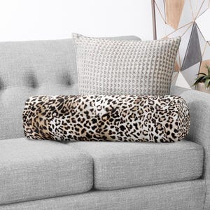 Cuscino a rullo con motivo leopardato marrone, federa per cuscino a forma di animale, cuscino cilindrico con inserto in pelle di leopardo, decorazione per la casa con animali, cuscino a rullo vintage per letto