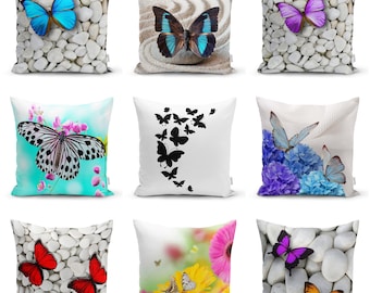 Colorful Butterfly Pillow Cover, Butterfly Lover Gift, Floral Nature Cusion Case, Animal Print Decor, Butterfly Pillow Sham for Bed or Sofa