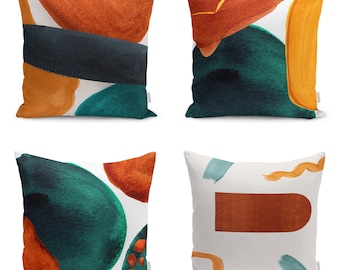 Geometric Velvet Pillow Cover, Abstract Boho Throw Pillow, Green Brown Cushion Case, Bohemian Home Decor, Autumn Decor
