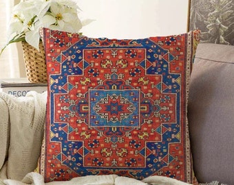 Traditional Turkish rug design pillow cover, worn looking Aztec print ethnic home decor, boho throw pillow, authentic pillow case