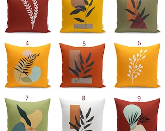 Boho Leaves Pillow Cover, Abstract Burnt Orange Velvet Cushion