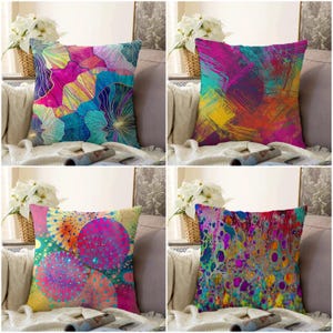 Multicolor Abstract Throw Pillow Cover, Colorful Modern Art Cushion Case, Boho Psychedelic Sofa Decor, Vibrant Living Room Accent, Euro Sham