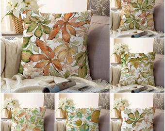 Watercolor Fall Leaves Pillow Cover, Autumn Leaf Cushion Case, Rustic Botanical Throw Pillow, Cozy Farmhouse Decor, Thanksgiving Accent