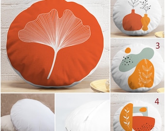 Modern Boho Round Pillow Cover and Insert, Abstract Orange Circle Cushion, Minimalist Throw Pillow, Decorative Sofa & Bed Accent, Gift Idea