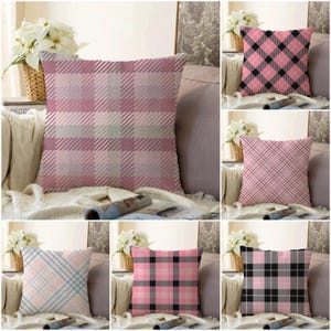 Pink Plaid Throw Pillow Cover, Buffalo Check & Gingham Cushion Case, Farmhouse Sofa Decor, Cottagecore Pillow, Cozy Home Gift Idea