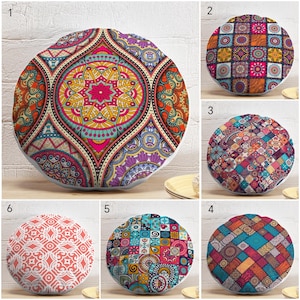 Colorful Ethnic Round Pillow Cover & Insert, Mandala Design Circle Cushion, Kilim Patchwork Style Floor Pillow, Multicolor Yoga Cushion
