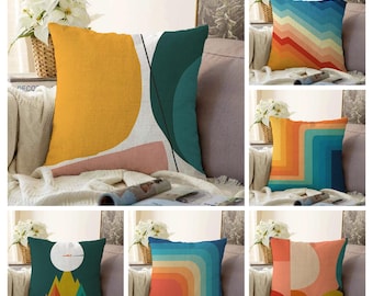 Rainbow Cushion Cover, Colourful Pillow Case, Abstract Sun Modern Cushion Case, Minimalist Living Room Decoration, Boho Throw Pillow Cover