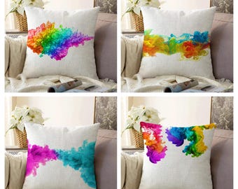 Rainbow Abstract Velvet Cushion Cover: Vibrant Smoke Pillow Case
