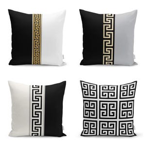 Greek Key Pillow Cover, Black White Gray Greece Key Cushion, Geometric Pillow Case, Black Gold Greek Key Pillow, Greek Gift, Velvet Pillow
