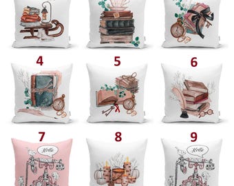 Vintage Book Lover Pillow Cover, Cottagecore Reading Nook Home Decor
