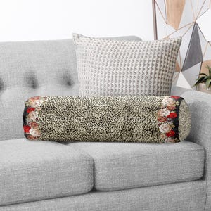 Cuscino a rullo con motivo leopardato marrone, federa per cuscino con motivo floreale, cuscino cilindrico con motivo leopardato, decorazione per la casa con motivo floreale e animali, cuscino a rullo vintage per letto