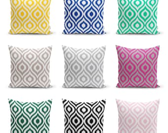 Colorful Ikat Velvet Pillow Cover, Geometric Cushion Case