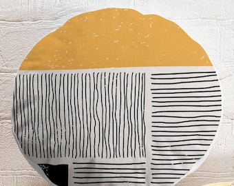 Round Abstract Geometric Pillow Cover, Boho Stripe Cushion, Minimalist Throw Home Decor