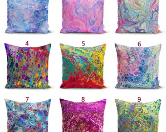 Colorful Fluid Art Pillow Cover, Abstract Acrylic Pour Cushion Case, Modern Boho Throw Pillow, Vibrant Home Decor, Multicolor Pillow Sham