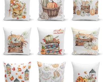 Autumn Pumpkin Pillow Cover, Watercolor Fall Throw Pillow, Rustic Thanksgiving Cushion Case, Cozy Farmhouse Sofa Decor, Seasonal Home Accent