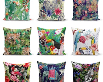 Jungle Animal Velvet Cushion Cover: Tropical Decor Pillow Case