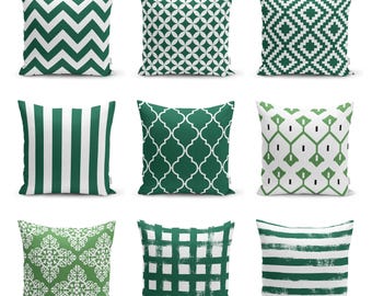 Emerald Green Geometric Pillow Cover, Minimalist Striped Cushion Case, Modern Decorative Pillow, Green Living Room Decor, Any Size Cushion
