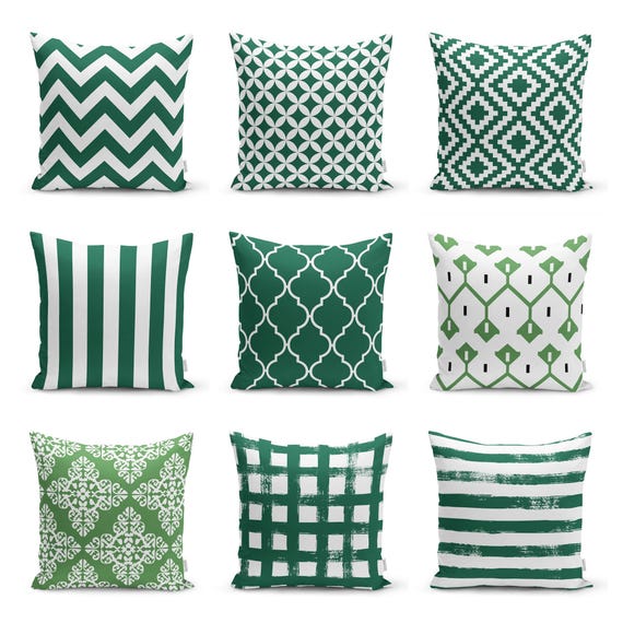 Emerald Green Geometric Pillow Cover, Minimalist Striped Cushion