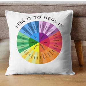 Funda de almohada con la rueda de las emociones, funda de cojín con la rueda de los sentimientos, cojín decorativo con la rueda de las emociones, decoración para consultorios de terapeutas y psicólogos.