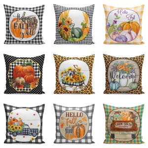 Fall Pumpkin Pillow Cover, Thanksgiving Throw Pillow, Pumpkin Cushion Case, Fall Home Decor, Plaid Farmhouse Pillow, Halloween Autumn Decor