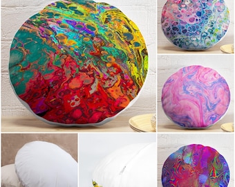 Multicolor Abstract Art Round Pillow Cover & Insert, Colorful Swirl Pattern Cushion, Vibrant Boho Decor Throw Pillow, Modern Circle Accent