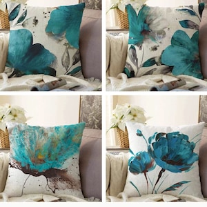 Türkis Blumen Kissenbezug, Türkis Blumen Kissenbezug, Dekorativer Kissenbezug, Türkis Dekokissen, Bauernhaus Dekor, Neues Zuhause Geschenk