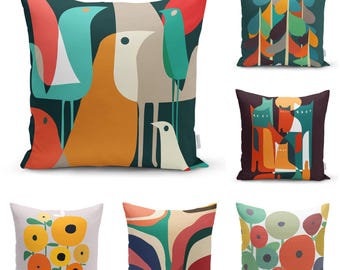 Colorful Modern Throw Pillow Cover, Abstract Geometric Cushion Case, Mid Century Art Pillow, Boho Pillow for Sofa or Bed, New Home Gift Idea