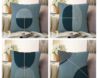 Gray Mid Century Modern Pillow Case, Boho Abstract Pillow Cover, Geometric Cushion Cover, Scandinavian Decor, Any Size Pillow, Cover Only