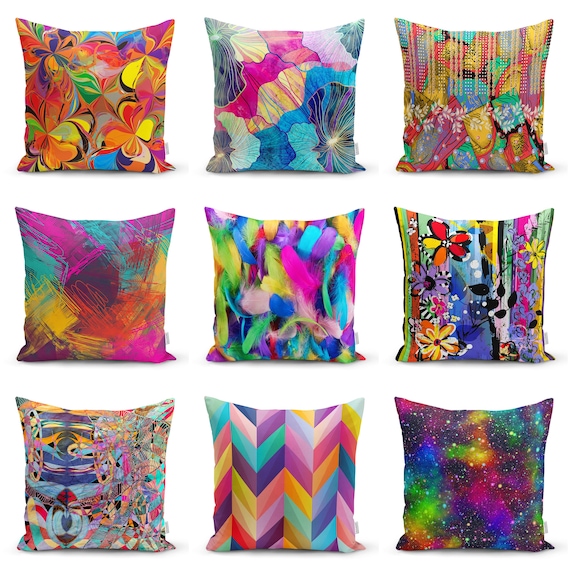 Multicolor Pillow Shams, Colorful Abstract Cushion Case, Motley Cushion, Stunning Pillow, Vibrant Bright Color Pillow Cover, Boho Home Decor