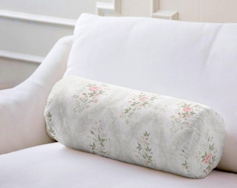 Floral Bolster Pillow for Bed, Vintage Neckroll Pillow, Flower Long Pillow, Bedroom Cottage Core Decor, Window Seat Cushion, Daybed Bolster