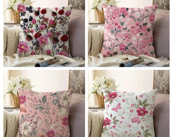Pink Floral Pillow Cover, Pink Poppy Flower Pillow Case, Floral Home Decor, Spring Throw Pillow, Colorful Sofa Pillow, Floral Outdoor Pillow