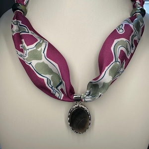 Scarf necklace Charm Scarf necklace silver  Laborite pendant Summer horse scarf Bohemian beach jewelry silver Laborite charm Bandana jewelry