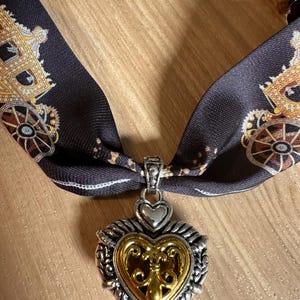 Scarf necklace Charm Scarf necklace heart pendant Summer horse scarf Bohemian beach jewelry silver and gold charm necklace Bandana jewelry